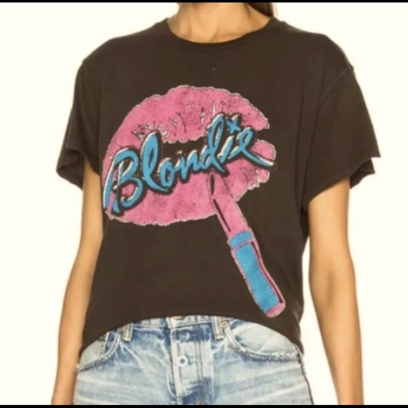 MadeWorn Tops - MadeWorn Blondie Lipstick Distressed Oversized Black Graphic T Shirt Size XS